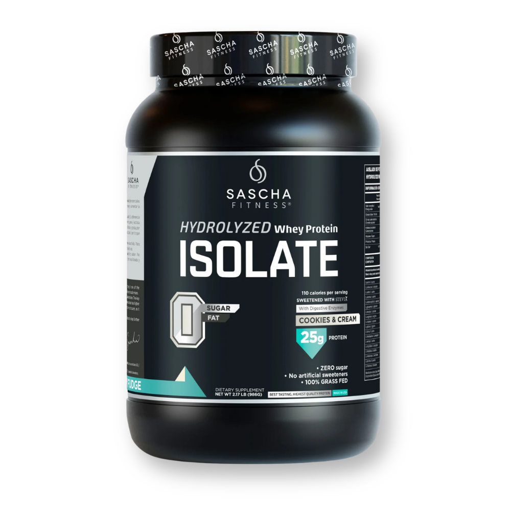Envase de la proteína Whey Cookies & Cream de Sascha Fitness