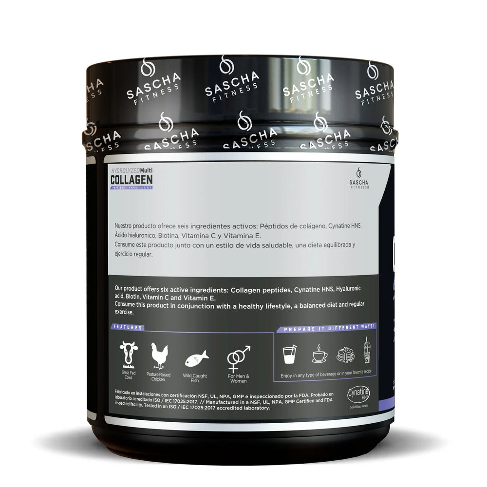 Envase del colágeno hidrolizado sabor chocolate de Sascha Fitness