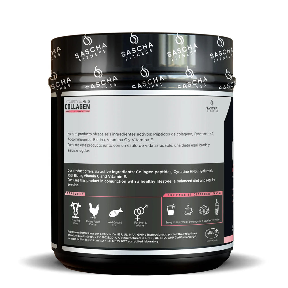Envase del colágeno hidrolizado sabor fresa-limón de Sascha Fitness