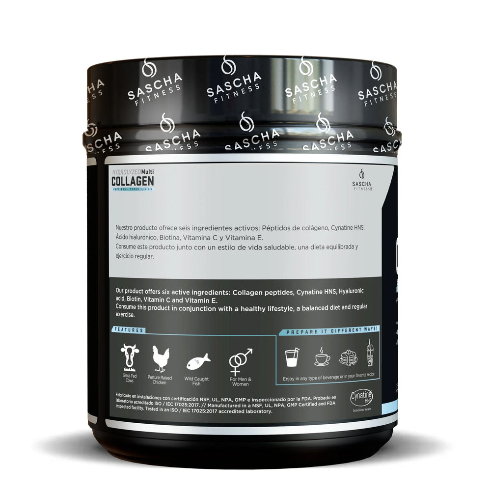 Envase del colágeno hidrolizado sin sabor de Sascha Fitness