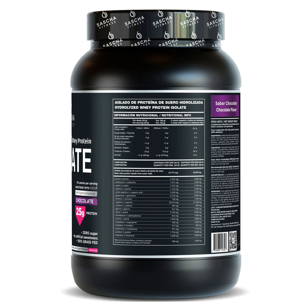 Envase de la proteína Whey Chocolate de Sascha Fitness