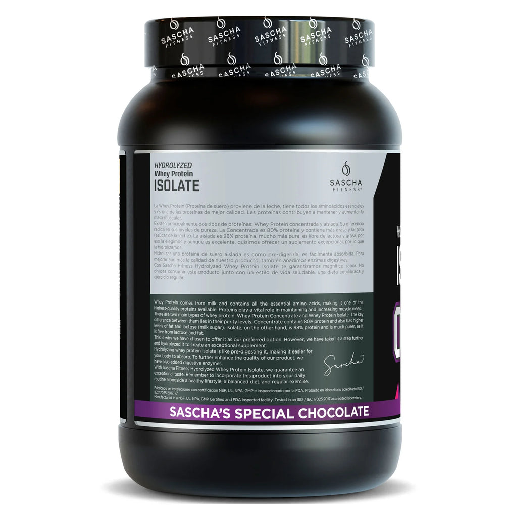 Envase de la proteína Whey Chocolate de Sascha Fitness