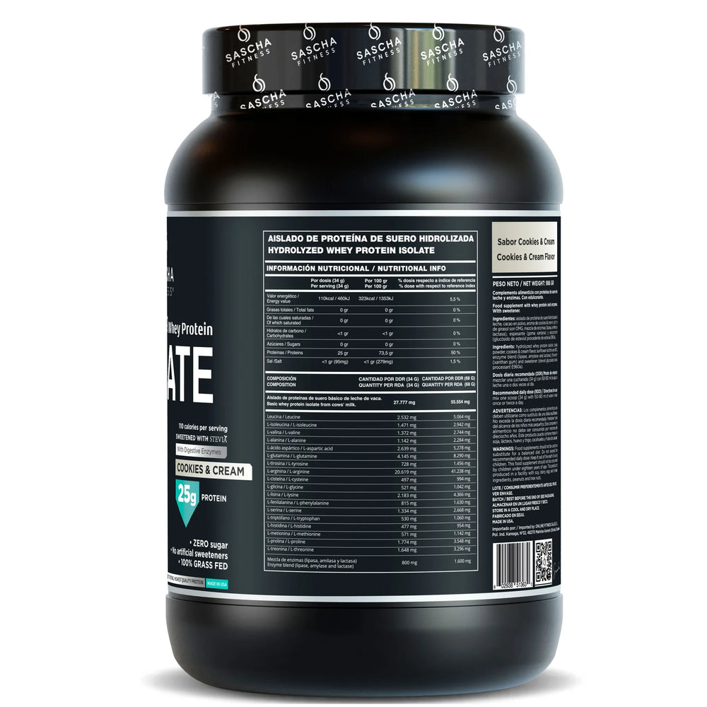Proteína Whey Isolate Hidrolizada Cookies & Cream - Sascha Fitness