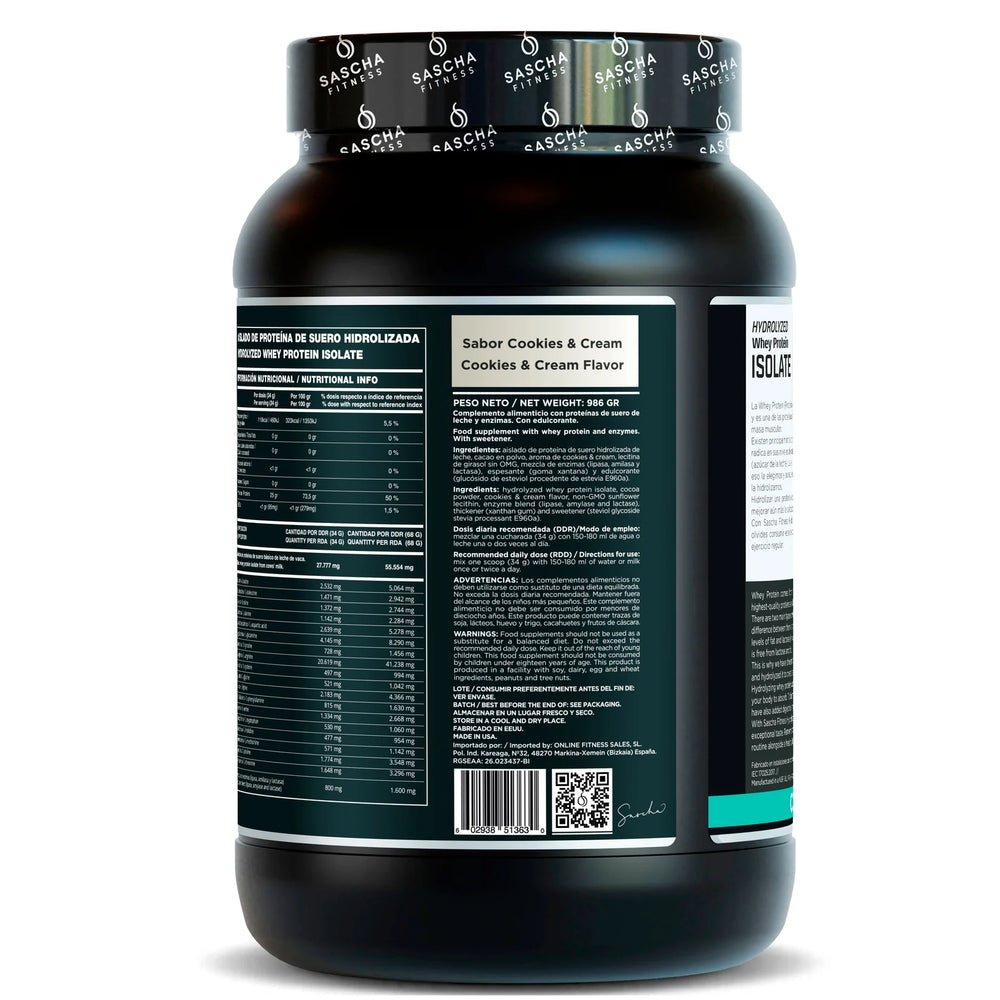 Proteína Whey Isolate Hidrolizada Cookies & Cream - Sascha Fitness