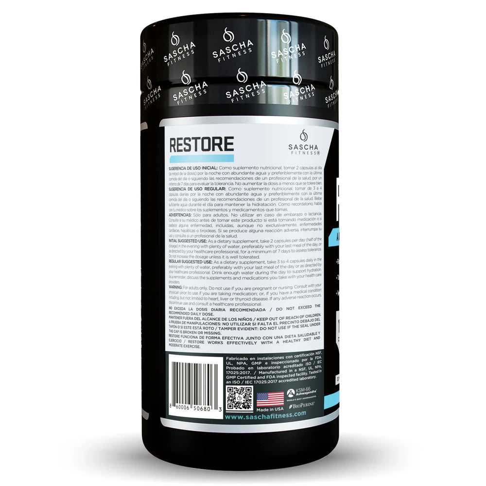 Envase de Restore de Sascha Fitness