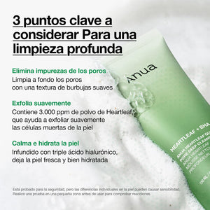 Puntos clave de la espuma limpiadora Heartleaf Quercetinol de ANUA