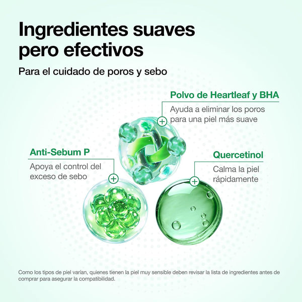 Ingredientes clave de la espuma limpiadora Heartleaf Quercetinol de ANUA