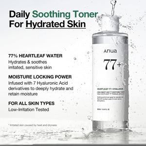 Puntos clave del tónico ANUA Heartleaf 77 + Hyaluron