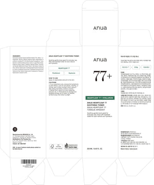Envase desplegado del tónico ANUA Heartleaf 77 + Hyaluron