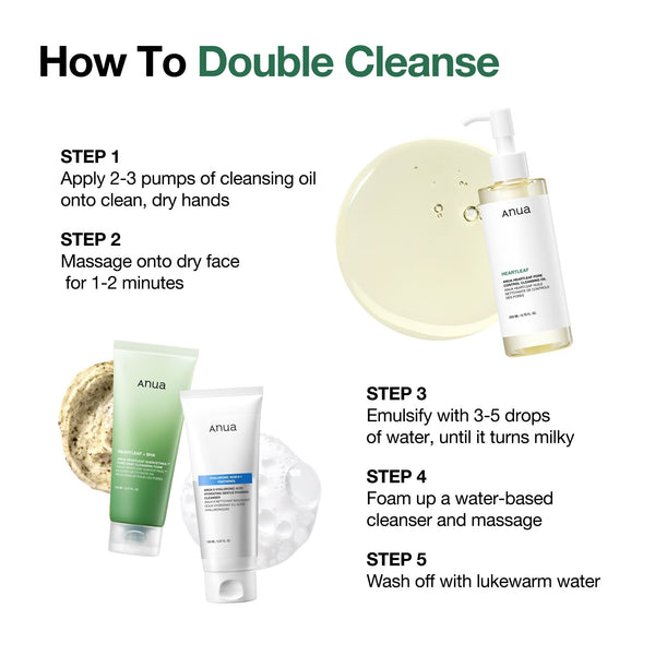 Doble limpieza paso a paso con el limpiador en aceite ANUA Heartleaf Pore Control