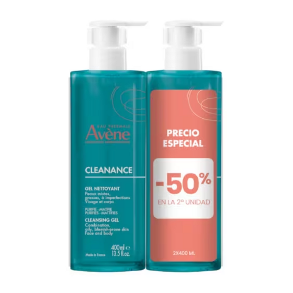 Duplo de Avène Cleanance Gel Limpiador, 2 dosificadores de 400 ml