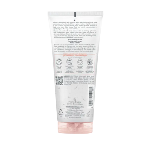 Reverso del tubo de Avène Gel Micelar Desmaquillante 200 ml con el modo de empleo