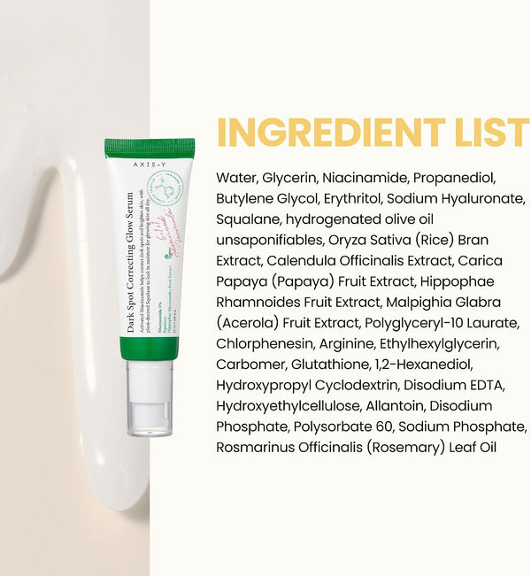 Ficha de ingredientes INCI del sérum AXIS-Y Dark Spot Correcting Glow Serum 50 ml
