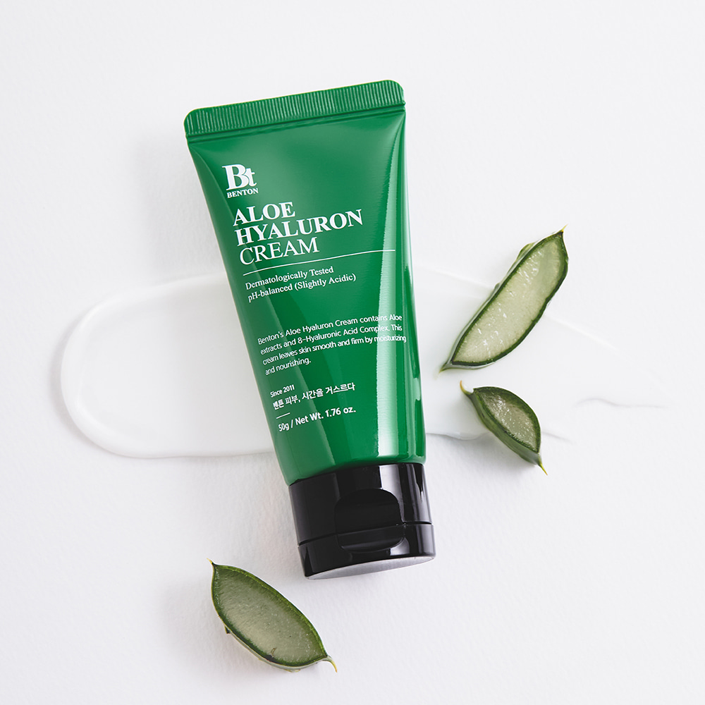Crema hidratante Benton Aloe Hyaluron Cream, tubo verde de 50 g