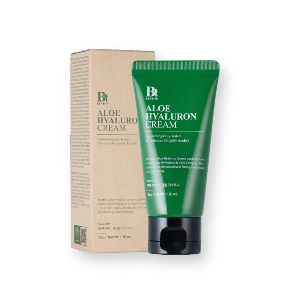 Crema hidratante Benton Aloe Hyaluron Cream, tubo verde de 50 g