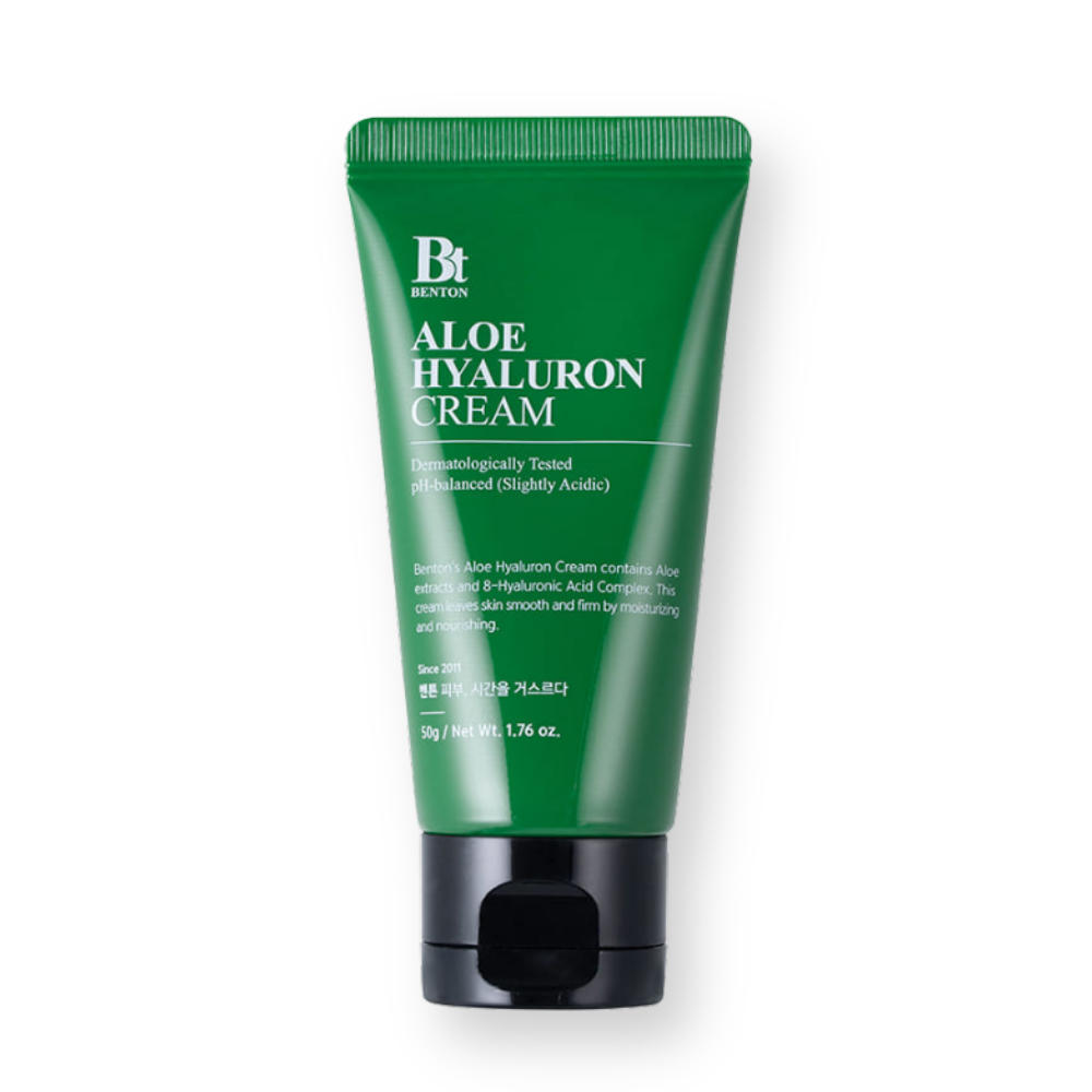 Crema hidratante Benton Aloe Hyaluron Cream, tubo verde de 50 g
