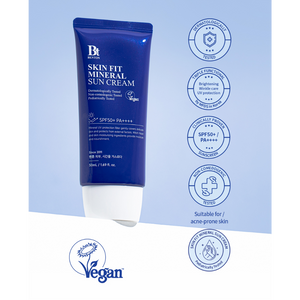 Sellos del Benton Skin Fit Mineral Sun Cream: SPF50+ PA++++, vegano y no comedogénico
