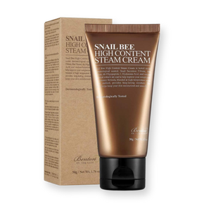 Benton Snail Bee High Content Steam Cream de 50 g junto a su estuche de cartón