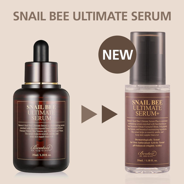 Comparativa del envase anterior del Snail Bee Ultimate Serum y el nuevo formato Serum+