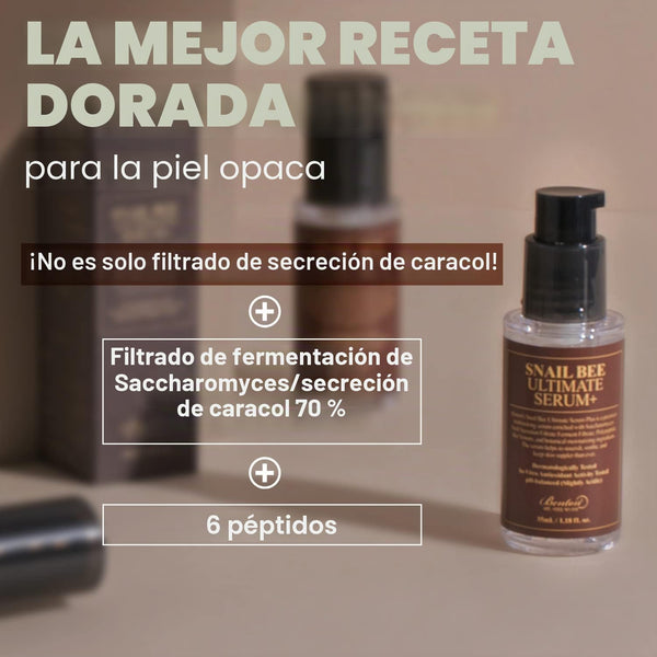 Composición del sérum Benton Snail Bee: 70% de filtrado de caracol fermentado y 6 péptidos