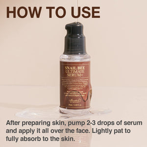 Modo de uso del sérum Benton Snail Bee: 2 o 3 pulsaciones sobre el rostro