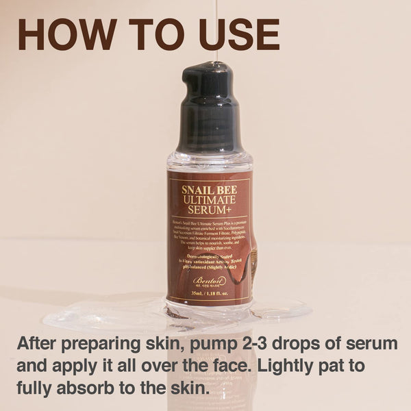 Modo de uso del sérum Benton Snail Bee: 2 o 3 pulsaciones sobre el rostro
