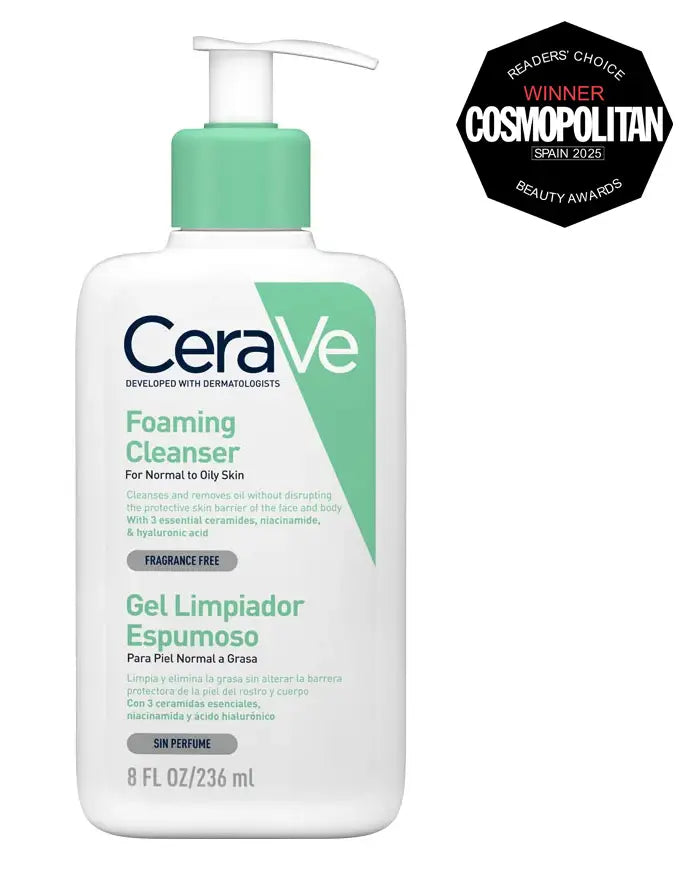 Gel Limpiador Espumoso CeraVe 236 ml, envase con dosificador