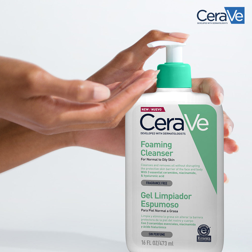Gel Limpiador Espumoso CeraVe 473 ml, envase con dosificador
