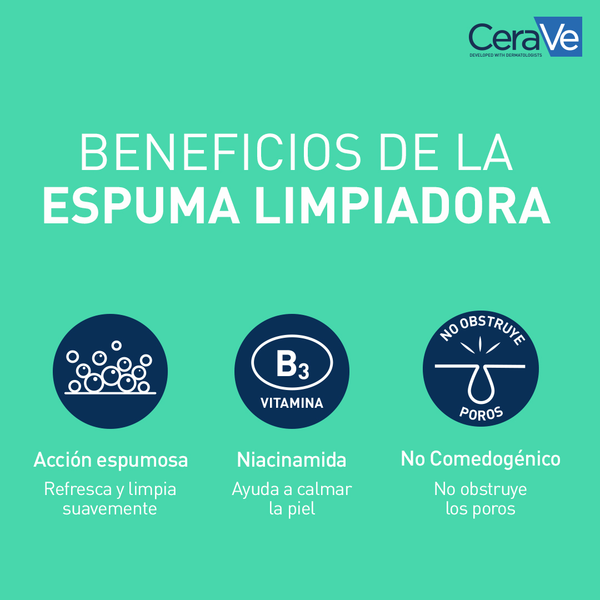 Beneficios del Gel Limpiador Espumoso CeraVe: acción espumosa, niacinamida y no comedogénico