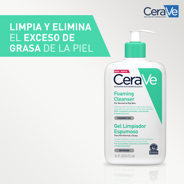 Gel Limpiador Espumoso CeraVe 473 ml: limpia y elimina el exceso de grasa de la piel