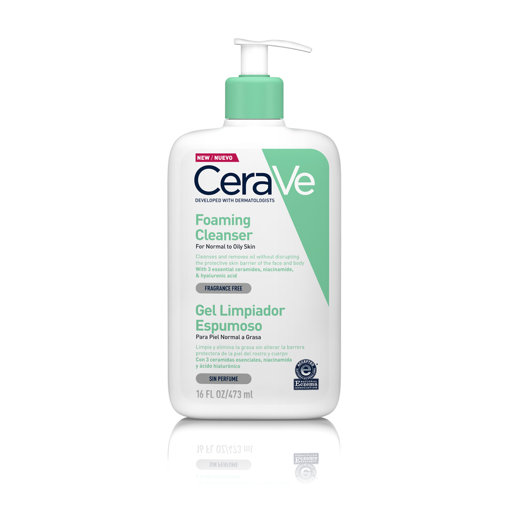Gel Limpiador Espumoso CeraVe 473 ml, envase con dosificador