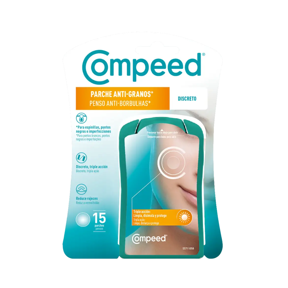 Compeed Parche Anti-Granos Discreto Triple Acción, blíster de 15 parches