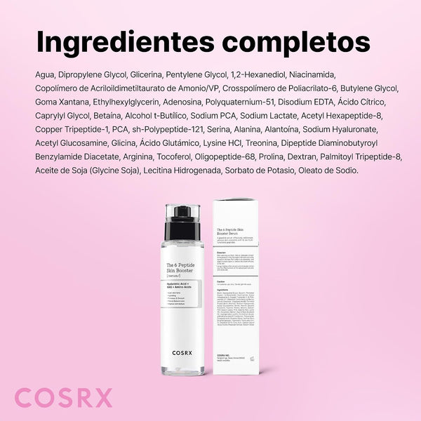 Lista completa de ingredientes del sérum COSRX The 6 Peptide Skin Booster