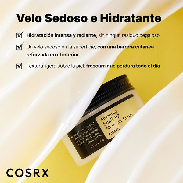 Velo sedoso e hidratante de la crema COSRX Snail 92, sin residuo pegajoso