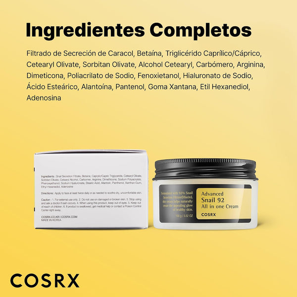Lista completa de ingredientes de la crema COSRX Snail 92