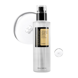 Esencia COSRX Snail 96 junto a su textura en gel transparente