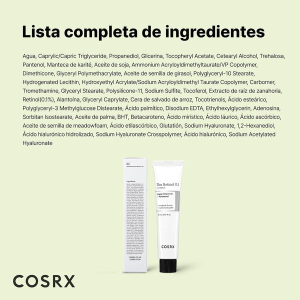 Crema The Retinol 0.1 de COSRX, tubo de 20 ml