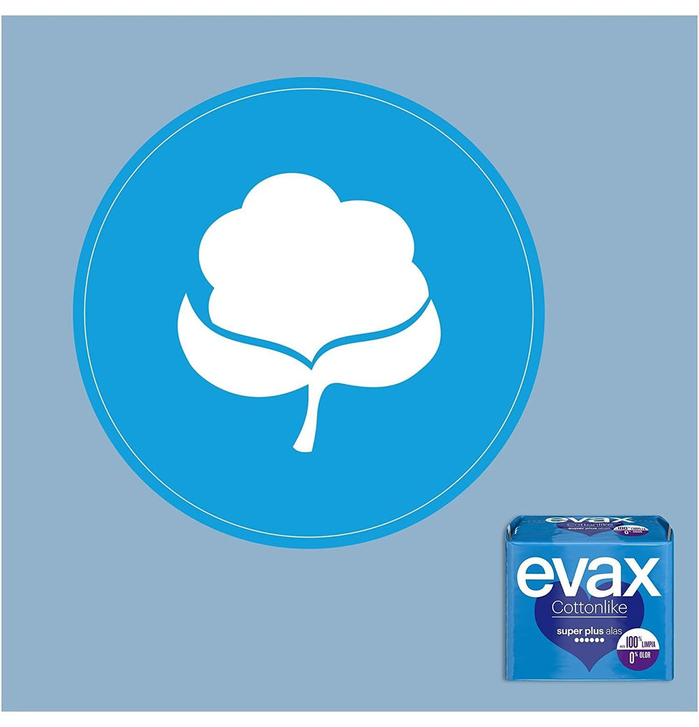 Paquete de compresas Evax Cottonlike Super Plus con alas, 10 unidades