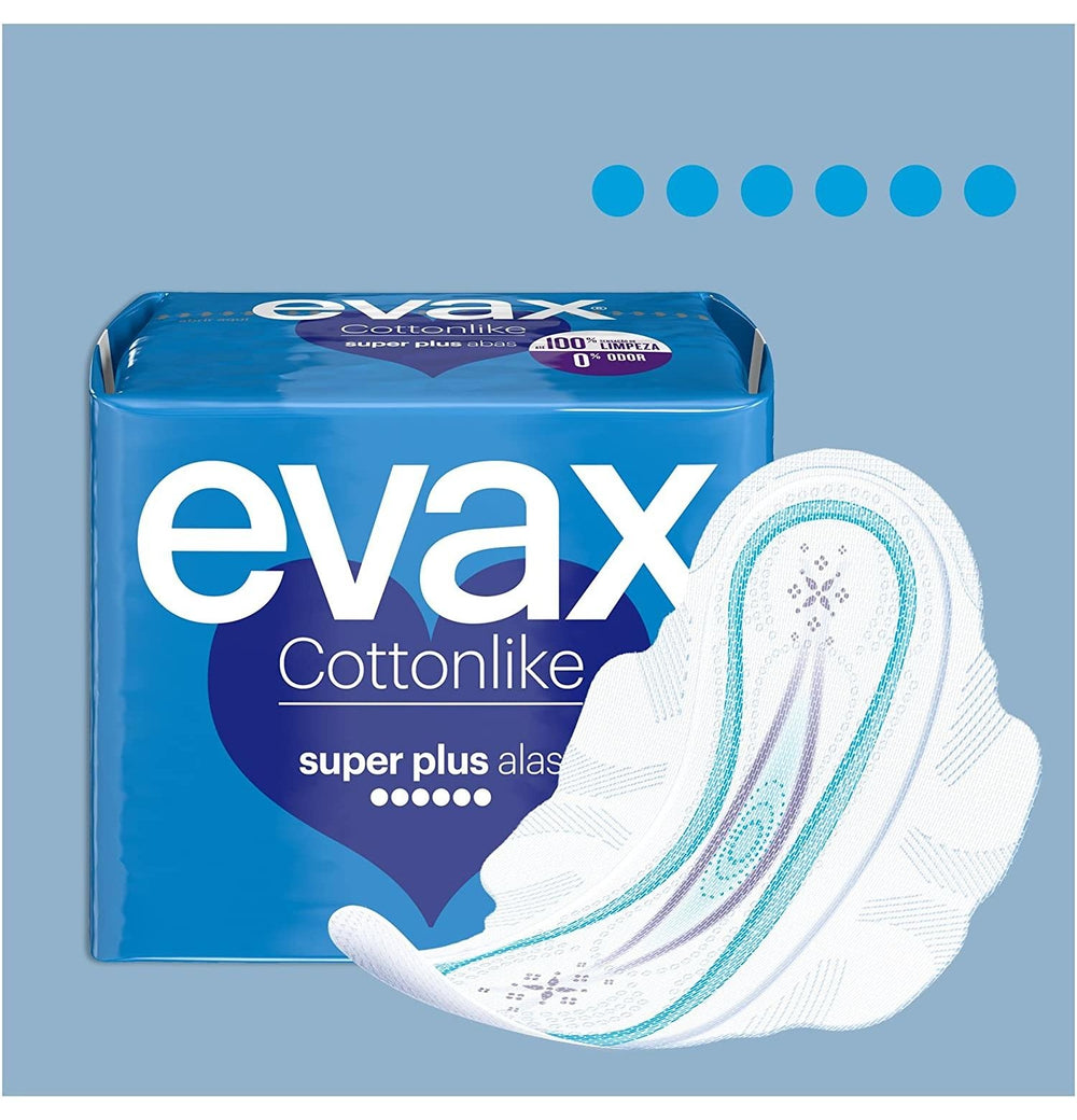 Paquete de compresas Evax Cottonlike Super Plus con alas, 10 unidades