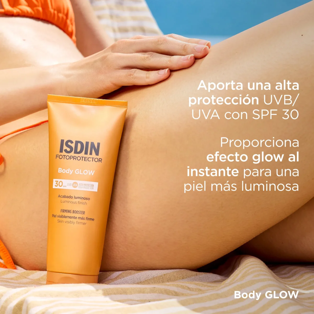 Fotoprotector ISDIN Body Glow SPF 30, tubo de 200 ml