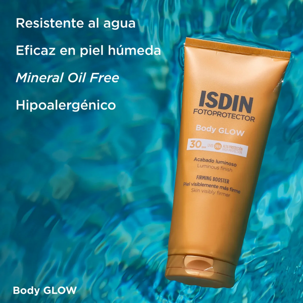 Body Glow SPF 30 de ISDIN: resistente al agua, eficaz en piel húmeda, sin aceites minerales e hipoalergénico