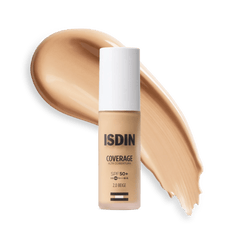 Maquillaje Fluido SPF50+ Coverage 2.0 Beige 30g de ISDIN junto a su textura