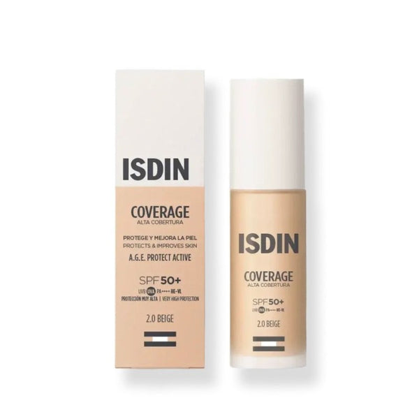 ISDIN Coverage SPF 50+ base de maquillaje fluida tono 2.0 Beige, 30 g