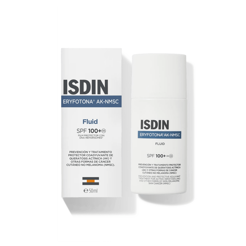 Fluido Solar SPF100+ Eryfotona AK-NMSC 50ml de ISDIN junto a su textura