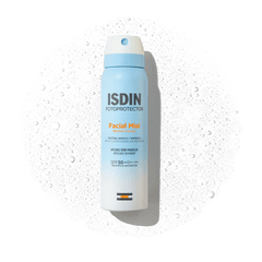 Protector Solar Facial SPF50 en Bruma 100ml de ISDIN junto a su textura