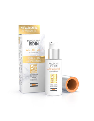 Fotoultra ISDIN Age Repair Color Fusion Water SPF 50 con su estuche, 50 ml