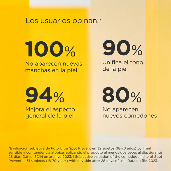 Efectos de Protector Solar Facial SPF50+ Spot Prevent 50ml de ISDIN
