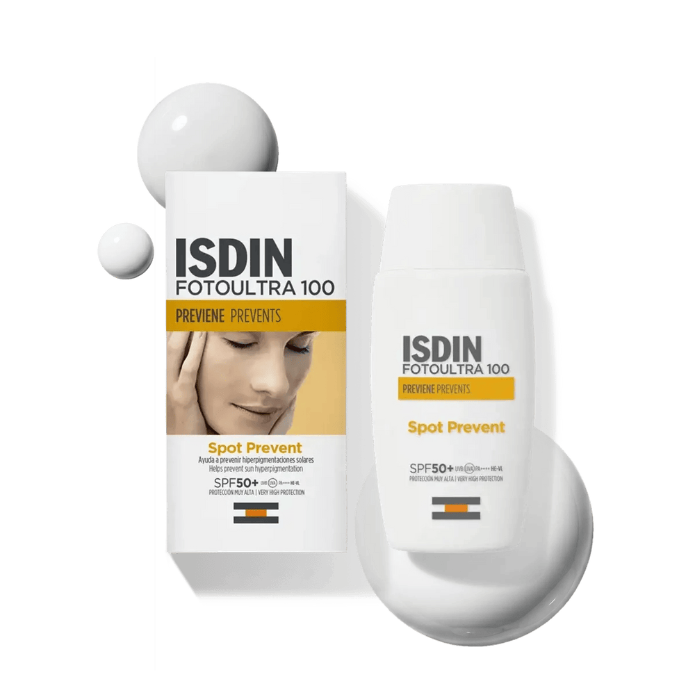 Protector Solar Facial SPF50+ Spot Prevent 50ml de ISDIN junto a su textura