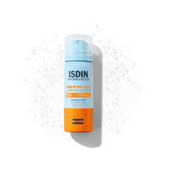 Protector Solar SPF50 Cuero Cabelludo y Pelo 50ml de ISDIN junto a su textura