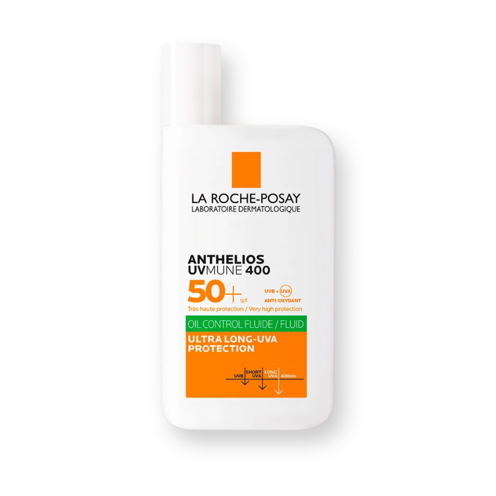 Envase de el fluido solar Oil Control Anthelios UVMune 400 SPF50+ de La Roche-Posay